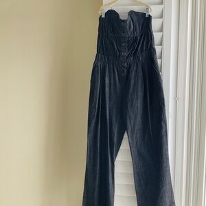 Vintage Denim Strapless Sweetheart Button-up Jumpsuit